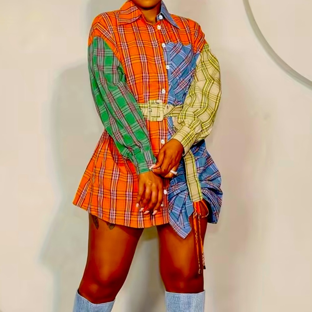 Asymmetrical Orange Plaid Skirt